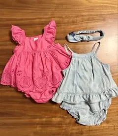 baby GAP ピンクレースワンピース デニム地セットアップ 2点セット