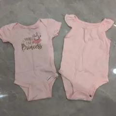 ピンクのウサギとリボン付きロンパース 2点セット