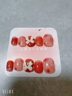 赤系マーブルリボンネイルチップ 10個セット