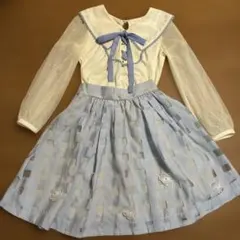 【LIZLISA】セーラーカラー×チェックスカート セットアップ ライトブルー