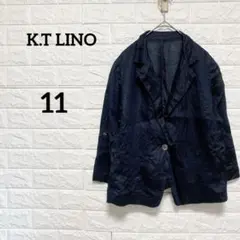 【ケーティーリノ】リネン　シングルボタン　テーラードジャケット　黒　11 L 麻
