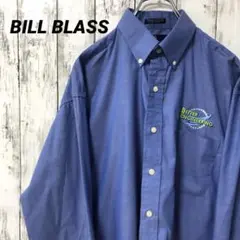 C2507 BILL BLASS 長袖シャツ ワークシャツ 刺繍 ブルー 海外