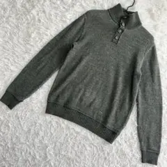 GAP ニット　ハイネック　ハーフアップボタン　リブ袖　グリーン　（XS）
