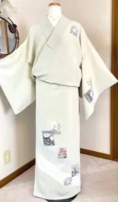 未使用美品 上質正絹 袷訪問着 色紙文様 聡明なお色合 落款 さが美ガード加工