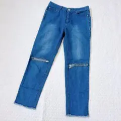 ダメージ加工 スキニーデニムパンツ ブルーのサムネイル