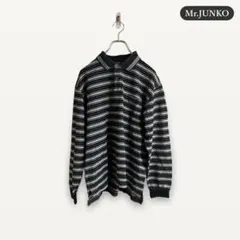 zC1549【L】Mr.JUNKO ポロシャツ 長袖 ボーダー柄 コットン 春夏のサムネイル