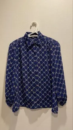 ネイビー 幾何学模様 馬柄 長袖シャツ