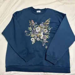 JUNRed メンズ　スウェット 花柄刺繍 ネイビーのサムネイル