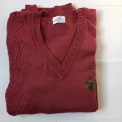 dunhill Sport 毛100%赤 Vネックセーター LL