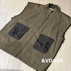 &VOGUEミリタリーベストカーキオーバーサイズ韓国古着男女兼用ポケット付き春夏