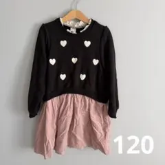 プティマイン 120 ハート刺しゅう切り替えワンピース