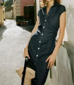 ZARA ザラ フィットミディシャツワンピース　デニムワンピ　 M　ストレッチ