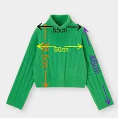 GU パフィータッチクロップドタートルネック　グリーン　推しカラー　S