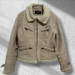 ■コムサイズム　ボアジャケット　ムートンジャケット　襟ボア　裏ボア　ベージュ　M