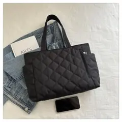 1376キルティング トートバッグ ブラック レディース 大容量 軽量 通勤