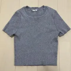 グレー ラメ リブ編み 半袖ニット Mサイズ