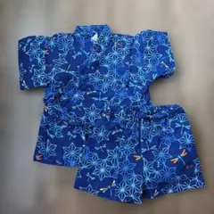 青色花柄 甚平 サイズ80