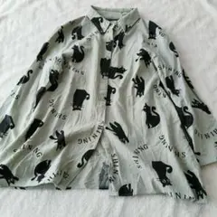 hanahana　コットンシャツ猫柄 長袖シャツ 総柄
