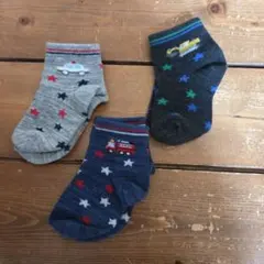 キッズ靴下 働く車　3足セット ショベルカー・パトカー・消防車