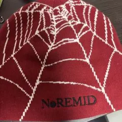 NOREMID ニット帽 ビーニー レッド クモの巣柄