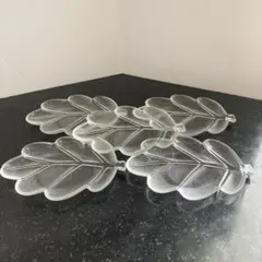 【処分セール】昭和 レトロ 葉っぱ型 透明 ガラス皿 フルーツ皿 5枚セット