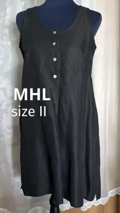 MHL 綿57% 麻43% ブラック　ノースリーブワンピース 膝丈