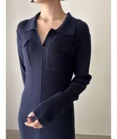 フラップポケットリブニットワンピース