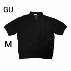 GU ウォッシャブルニットスキッパーポロシャツ 5分袖 ブラック Mのサムネイル
