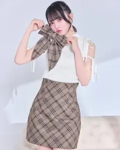 ミシェルマカロン チェックくびれ♡美脚スカート＆ヘアアクセセット