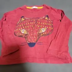 フランス子供服　赤色の狐刺繍長袖Tシャツ　長袖カットソー