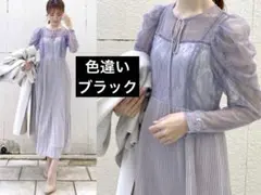 レースエンブロイダリープリーツドレス　ブラック