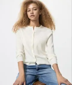 【新品】ユニクロ メリノリブクルーネックショートカーディガン レディース M