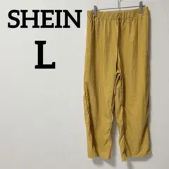 SHEIN パンツ 黄色 マスタード ストライプ ワイドパンツ L