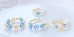 『No.153』 みずいろ③ お花パール リング ハンドメイド 韓国 ビーズ