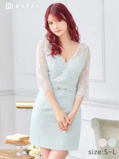 レースVネックタイトミニドレス　七分袖