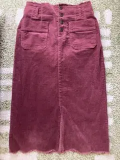 コーデュロイ パープル タイトスカート ハイウエスト
