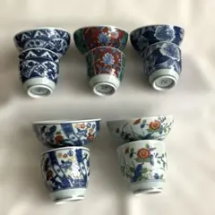 【新品未使用】有田焼　聖山窯　食事の友 染錦絵変り　飯碗　湯呑　五客揃