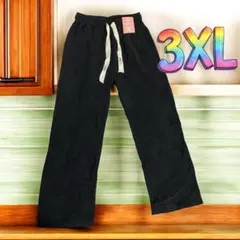 3XL ブラック ワイドパンツ イージーパンツ 薄手コーデュロイ ゆったり