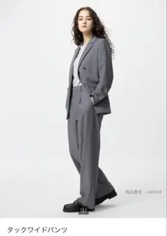 ［美品］ユニクロタックワイドパンツ グレー Mサイズ（通常丈）