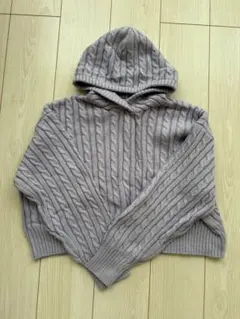 GU フード付きのケーブルニット パープル Lサイズ