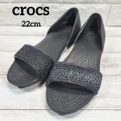 crocs ビジュー付き フラットサンダル ブラック w6 22cm