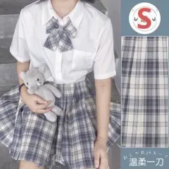 JKチェック柄スカート　リボン　2点セット　JK　なんちゃって制服グレー系