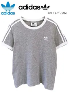 adidas　トレフォイル　リンガーTシャツ　レディスM　グレー　UK古着