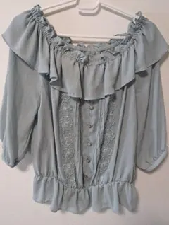 INGNI 2wayオフショル フリル ミントグリーン 花モチーフ