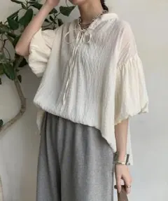 DouDou　前後２WAYレースアップブラウス　アイボリー　ドゥドゥのサムネイル