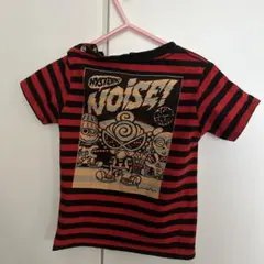 赤と黒ストライプ Tシャツ 音符ポケット付きと 黒のヒスミニTシャッ2枚セット