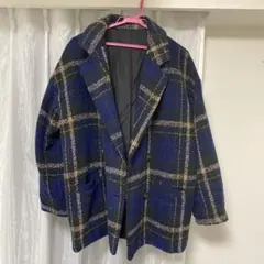 ネイビー系チェック柄オーバーサイズチェスターコート