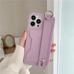 iPhone14 Pro 背面カード収納 ストラップ グレージュ レザー 肩掛け