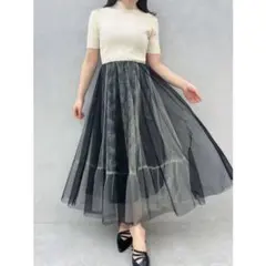 マーキュリーデュオ チュールドッキングオープンショルダーワンピース