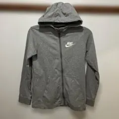 NIKE｜スウッシュ ロゴ ジップパーカー グレー フード付き キッズLサイズ
